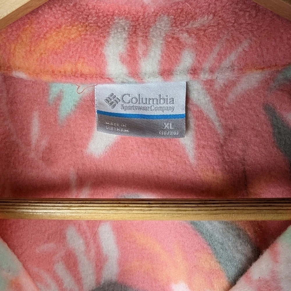Columbia Floral Fleece Jacket‎ Youth XL Peachy Pink Green